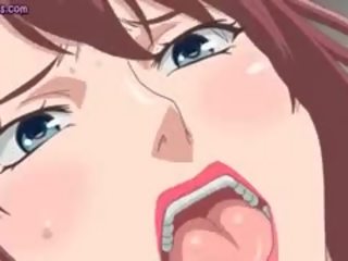 Anime slattern dostane ústa vyplněný s spermie